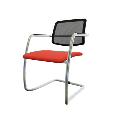 VISITEURS ET FONCTIONNELS - Luge - Diva - Chaise dos résille- Piétement luge chrome (CH).Assise tissu Vinyle Rouge DND (D15)