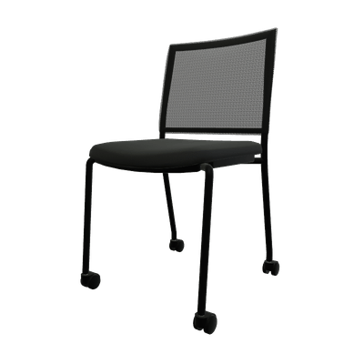 VISITEURS ET FONCTIONNELS - Sur roulettes - ZEN mesh visiteur - Chaise 4 pieds sur roulettes laqué noir (A).Assise tissu et dossier résille Bondai Noir (8033)