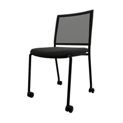 VISITEURS ET FONCTIONNELS - Sur roulettes - ZEN mesh visiteur - Chaise 4 pieds sur roulettes laqué noir (A).Assise tissu et dossier résille Bondai Noir (8033)