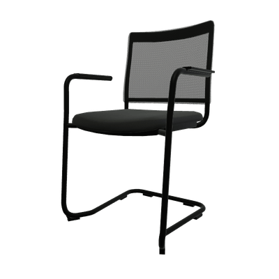 VISITEURS ET FONCTIONNELS - Luge - ZEN mesh visiteur - Chaise Piétement luge avec accotoirs noir laqué (A).Assise tissu et dossier résille Bondai Noir (8033)