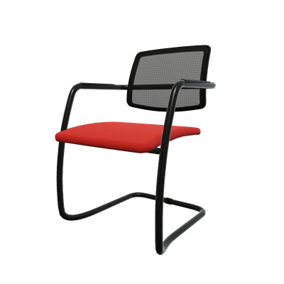 VISITEURS ET FONCTIONNELS - Luge - Diva - Chaise dos résille- Piétement luge laqué noir (A).Assise tissu Step Rouge (L18)