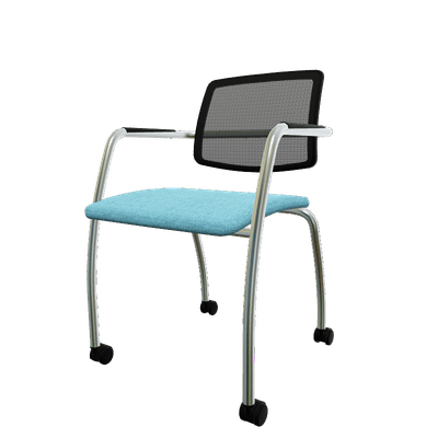 VISITEURS ET FONCTIONNELS - Sur roulettes - Diva - Chaise dos résille- piétement 4 pieds sur roulettes chrome (CH).Assise tissu Berta Bleu (AD6)