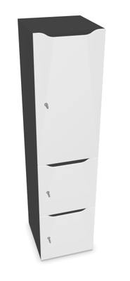 CASIERS - 3 cases - Meuble à cases H.182xL.45xP.50cm - 3 cases : 1 x H86cm (en haut) + 2 x H43cm (en bas). portes avec découpe en partie haute. serrure à code