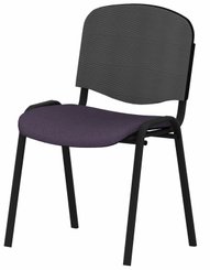 VISITEURS ET FONCTIONNELS - 4 Pieds - Joker Mesh - Chaise piétement 4 pieds laqué noir (A).Assise tissu et dossier résille Lucia Prune YBL (YBL)