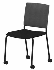 VISITEURS ET FONCTIONNELS - Sur roulettes - ZEN mesh visiteur - Chaise 4 pieds sur roulettes laqué noir (A).Assise tissu et dossier résille Bondai Noir (8033)