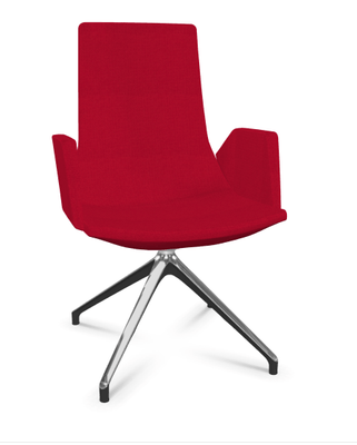 DIRECTION - Visiteurs - KI fauteuil de conférence haut dossier. piétement 4 branches en aluminium poli. revêtement tissu STEP coloris rouge