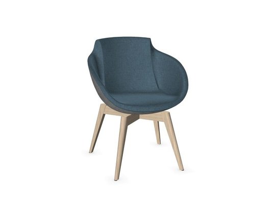 FAUTEUILS/POUFS - 4 pieds bois - Coco - Fauteuil 4 pieds bois naturel (W1). Tissu Int Step bleu (SMQ) - Tissu Ext Step gris (SMG)