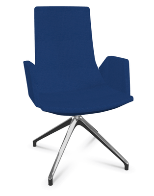 DIRECTION - Visiteurs - KI fauteuil de conférence haut dossier. piétement 4 branches en aluminium poli. revêtement tissu STEP coloris bleu