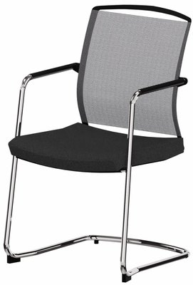 VISITEURS ET FONCTIONNELS - Luge - Dandy - Chaise piétement luge chrome (CH).Assise tissu Bondai Noir (8033)