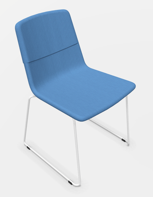 CHAISES ET TABOURETS - Pour tables standards, ht 75 cm, piétement 4 pieds - Melody - Chaise pietement Luge Blanc (BL). Tissu Int Synergy Bleu SY63 (S63) - Tissu Ext Synergy Bleu SY63 (S63)