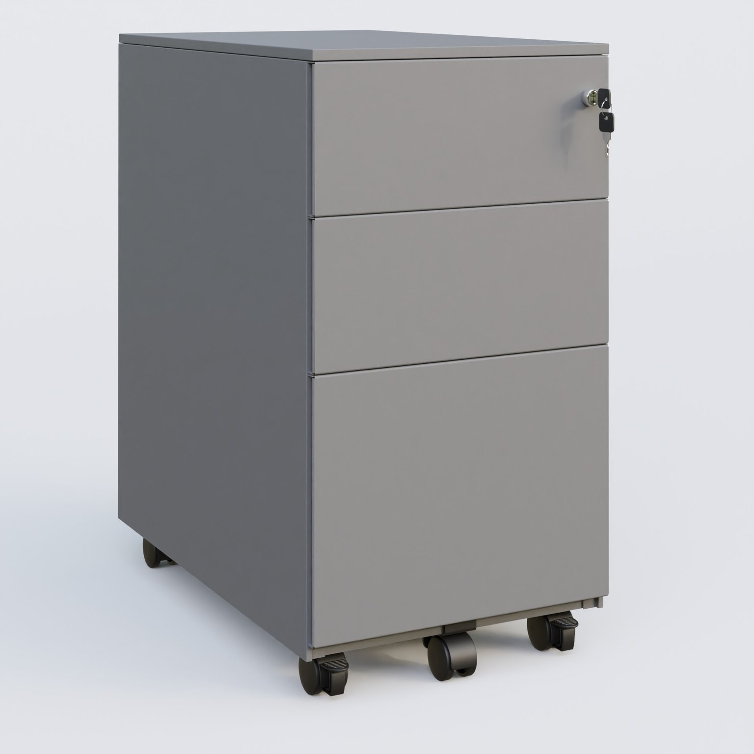 Caisson métal slim sur roulettes 3 tiroirs dont 1 DS H60xL30xP52cm/ aluminium