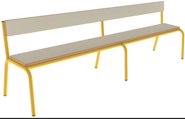SCOLAIRE - Decouvrir - Banc MOLY avec dossier MDF mélaminé ép.19 mm chant vernis piètement époxy - L200 cm - T3 - Ivoire