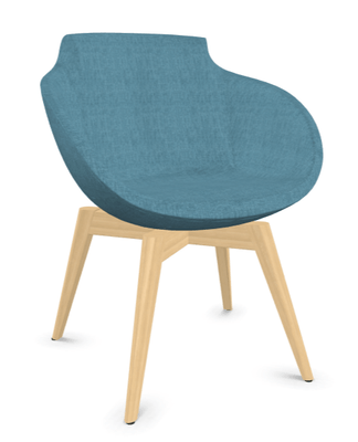 FAUTEUILS/POUFS - 4 pieds bois - COCO Siège Lounge coque polyuréthane moulé tapissé Berta intérieur bleu / extérieur bleu pieds bois