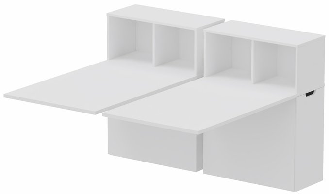 Postes Bench (poste doubles) - Série K8 WOOD - K8Wood Bench- suivant 2 plateaux 180x80 et 2 rangements personnels compacts Blanc (encombrement P165xL216cm)