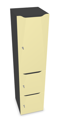 CASIERS - 3 cases - Meuble à cases H.182xL.45xP.50cm - 3 cases : 1 x H86cm (en haut) + 2 x H43cm (en bas). portes avec découpe en partie haute. serrure à code