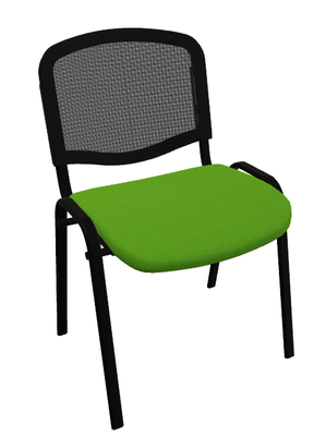 VISITEURS ET FONCTIONNELS - 4 Pieds - Joker Mesh - Chaise piétement 4 pieds laqué noir (A).Assise tissu et dossier résille Lucia Vert gazon YBE (YBE)