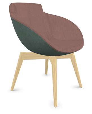 FAUTEUILS/POUFS - 4 pieds bois - COCO Siège Lounge coque polyuréthane moulé tapissé Berta intérieur VIEUX ROSE AI0 / extérieur MENTHE  AI2