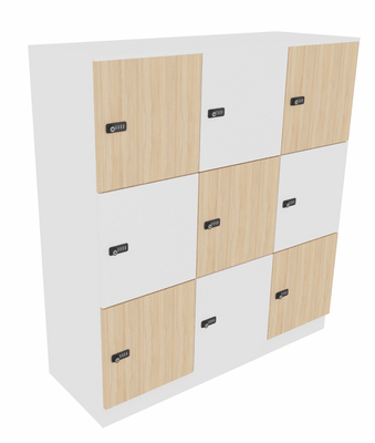 CASIERS - 3 cases - Ensemble de 3 Meubles à cases H.400*3+100+19MM = 1320mm +xL.120xP.50cm - 3 cases H40cm. portes pleine. serrure à code longueur 1200mm coffre blanc portes chêne