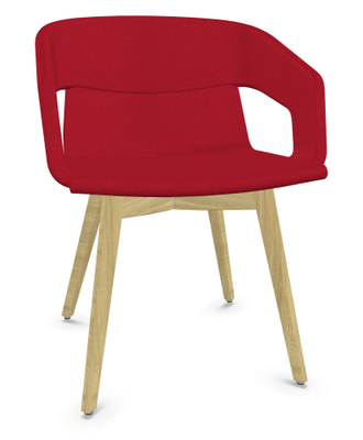 FAUTEUILS/POUFS - 4 pieds bois - MELODY fauteuil 4 pieds bois. face intérieure tissu STEP coloris rouge face extérieure tissu STEP coloris rouge piétement frêne brun
